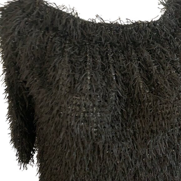 Zara | Black Shaggy Pullover Short Sleeve Sweater | Sz M - Picture 4 of 8